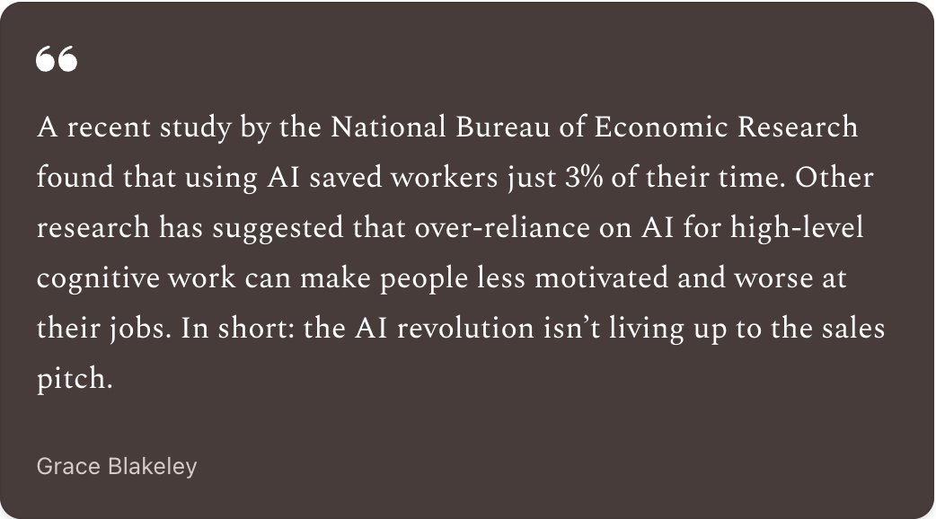 graceblakeley's tweet image. Read my latest piece on the AI productivity paradox: graceblakeley.substack.com/p/the-ai-produ…