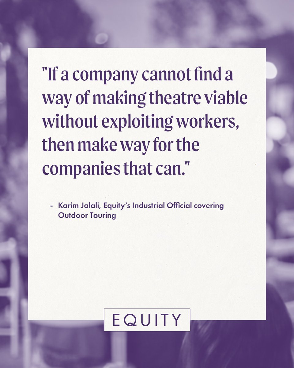 NEW:  Equity officially launch Charter for Outdoor Theatre! 💥

7 companies have already signed up with many more to follow. 

“If a company can’t make theatre without exploiting workers, make way for the ones that can.”

Find out more at: tinyurl.com/EquityOTC