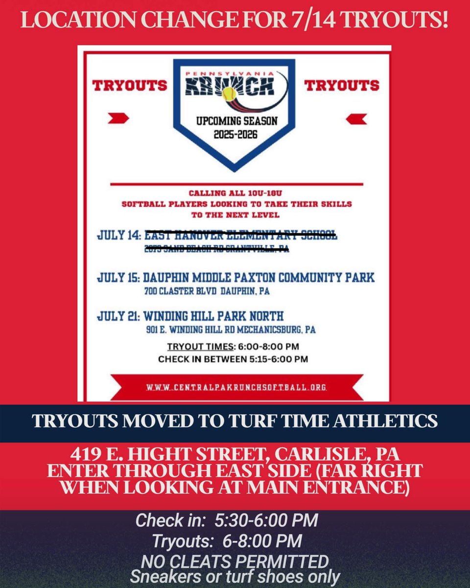 PA Krunch Premier 18u (@pakrunchpremier) on Twitter photo Due to predicted rain, we are moving tryouts indoors tonight 7/14 🌧️
<a href="/pakrunch/">Pennsylvania Krunch</a>
<a href="/PAKrunchPremier/">PA Krunch Premier 18u</a> Due to predicted rain, we are moving tryouts indoors tonight 7/14 🌧️
<a href="/pakrunch/">Pennsylvania Krunch</a>
<a href="/PAKrunchPremier/">PA Krunch Premier 18u</a>