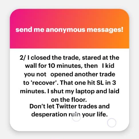 i_am_ahmedolly's tweet image. Traders were asked to share confessions from their learning phase and trading journey.
A thread 🧵
1. How I blew my rent money chasing gold and still opened another trade after crying.