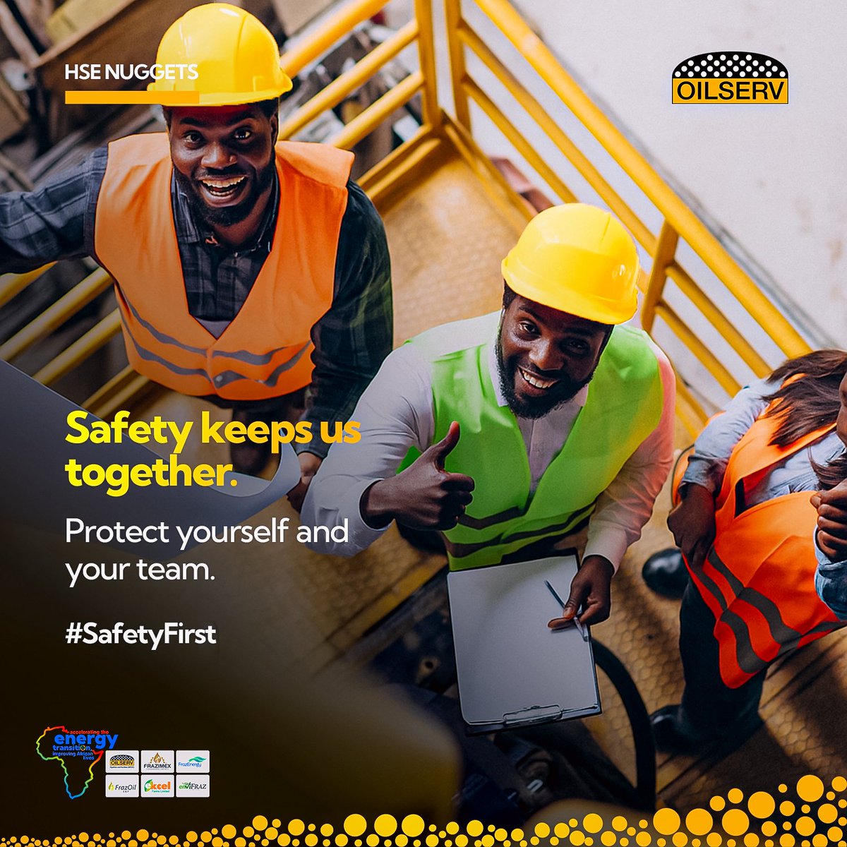 Safety is a personal responsibility, but it doesn’t end there.
When we take responsibility for our safety and actively look out for our team, we create a safer environment for everyone.
Don’t just talk safety, live it.
#Oilserv #InnovatingForAfrica #Safety