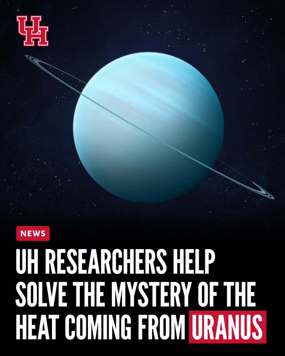 UHouston's tweet image. A new study led by University of Houston researchers reveals Uranus still holds heat from its formation — a finding that resolves a decades-old scientific debate and strengthens the case for NASA’s future mission to the planet.
Read more: uh.edu/news-events/st…