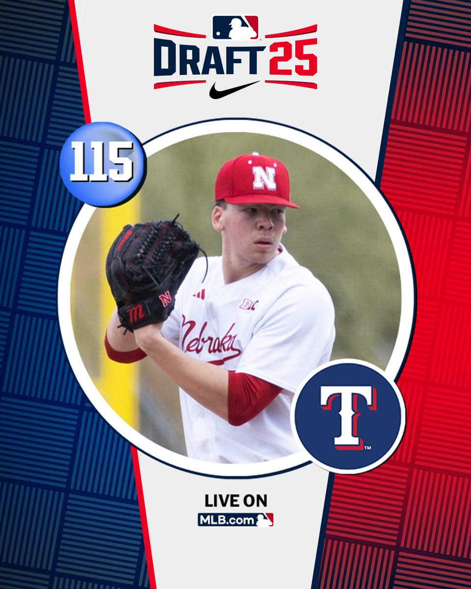 MLB Draft (@mlbdraft) on Twitter photo With their 4th‑round pick (No. 115 overall), the <a href="/Rangers/">Texas Rangers</a> select <a href="/HuskerBaseball/">Nebraska Baseball</a> right-handed pitcher Mason McConnaughey.
Watch LIVE: atmlb.com/4646N4t With their 4th‑round pick (No. 115 overall), the <a href="/Rangers/">Texas Rangers</a> select <a href="/HuskerBaseball/">Nebraska Baseball</a> right-handed pitcher Mason McConnaughey.
Watch LIVE: atmlb.com/4646N4t