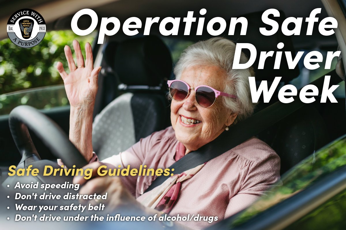 OSHP_NEOhio's tweet image. It's Operation Safe Driver Week. Always practice safe driving habits to protect yourself and others. Avoid speeding, don’t drive distracted, always wear your safety belt and don’t drive under the influence.