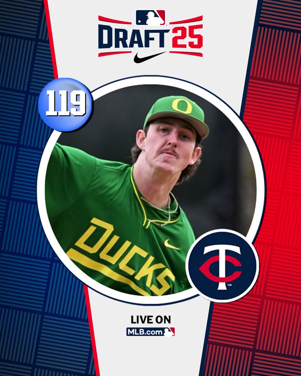 With their 4th‑round pick (No. 119 overall), the <a href="/Twins/">Minnesota Twins</a> select <a href="/OregonBaseball/">Oregon Duck Baseball</a> right-handed pitcher Jason Reitz, No. 191 on the Top 250 Draft Prospects list.

Watch LIVE: atmlb.com/4646N4t