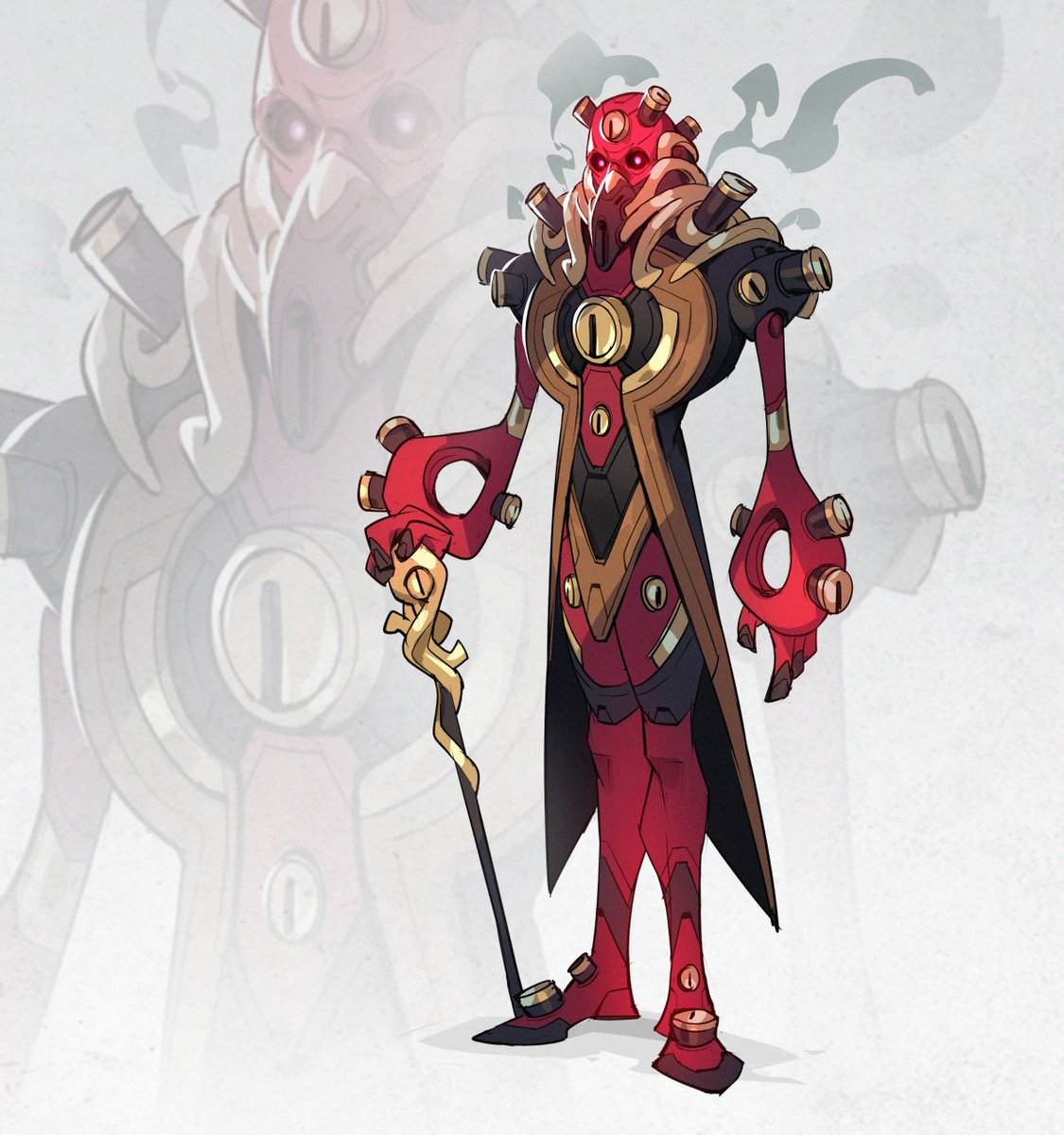 FrunzBb's tweet image. Old concept of a steampunk aristocrat golem I designed some time ago.
The idea was inspired by these two references. Tried to imagine a character that blends elegance with machinery.
Still loving the gold-red-black combo
#conceptart #characterdesign