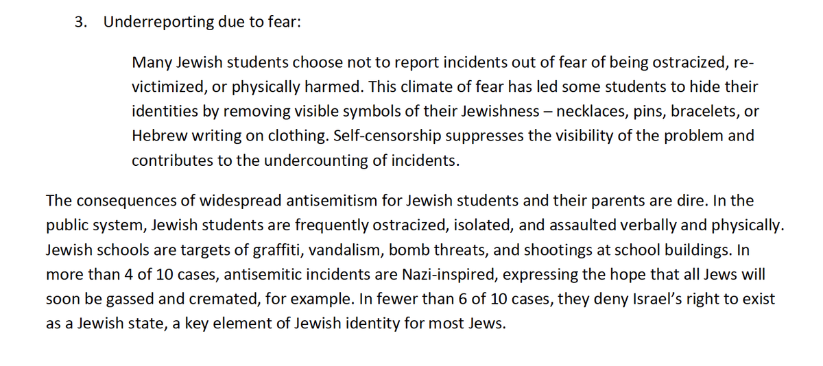 Full report on antisemitism in Ontario schools posted online. It finds a “climate of fear” where students are afraid to report antisemitic incidents, hide their identity, and actively engage in self-censorship which leads to undercounting of the problem.
canada.ca/en/canadian-he…