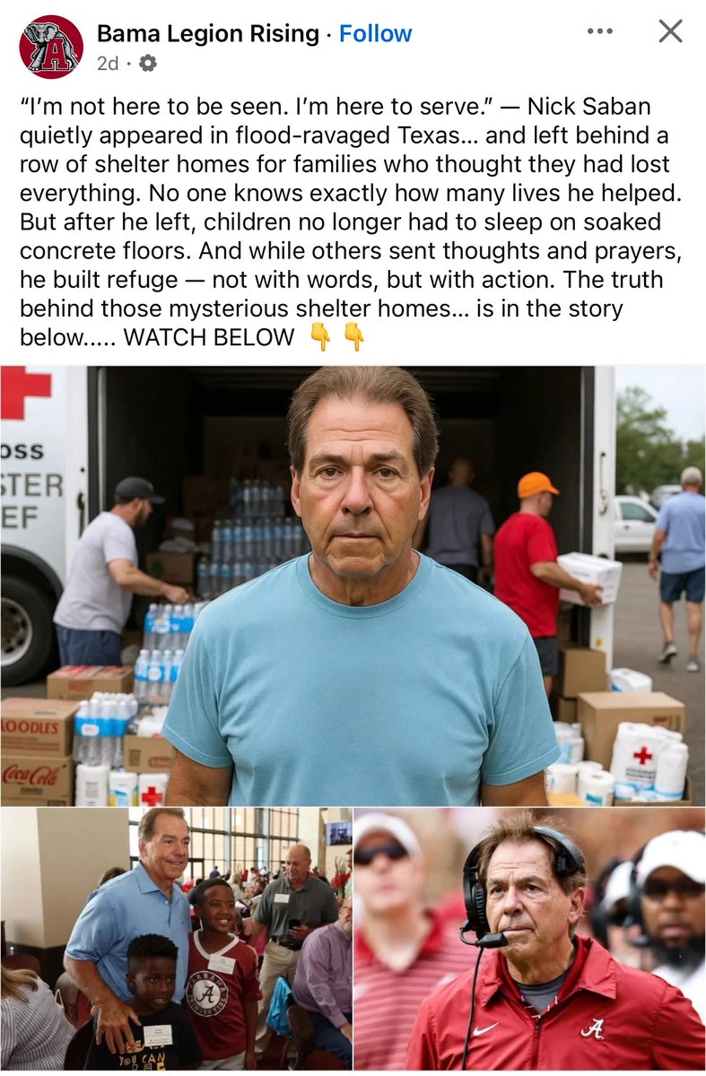 Coach Nick Saban has been doing a lot of good work down in Texas. He’s not looking for any publicity, but it sure shows you a lot about him.
