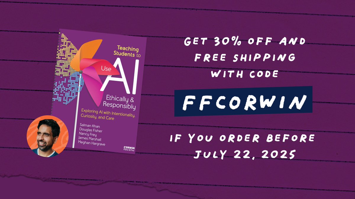 khanacademy's tweet image. 📘 Coming July 22: Teaching Students to Use AI Ethically & Responsibly
Co-authored by Sal Khan + expert educators, this new book helps teachers guide students through the ethics, bias, and power of AI.
🧠 30 core topics
⚖️ Practical classroom + real-world examples
🚀 Hands-on…