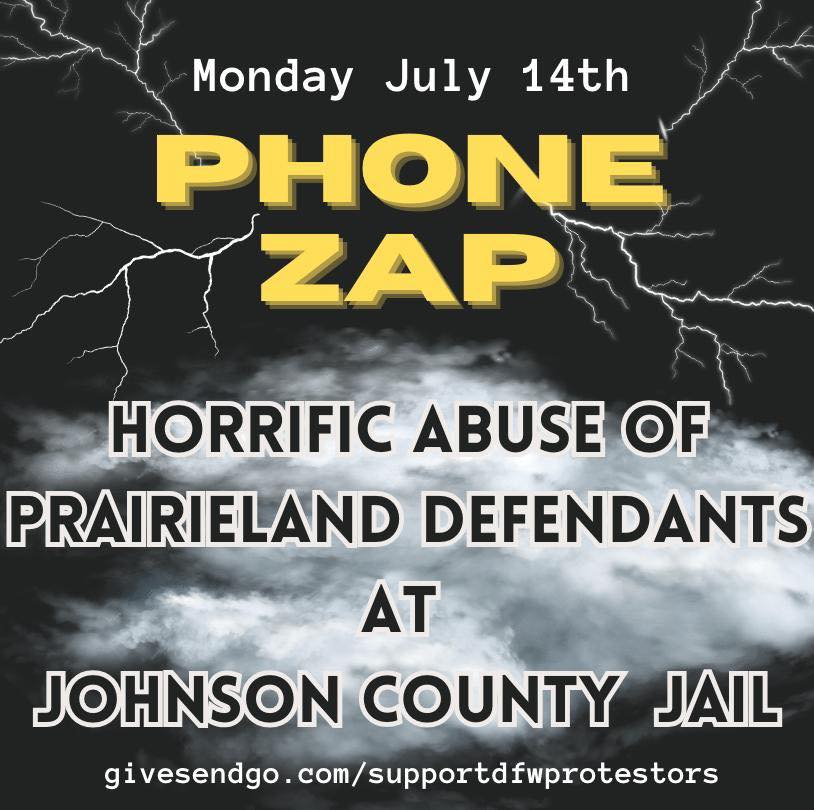 StruggleLaLucha's tweet image. Please call today to protest the abuse of the #PrairielandDefendants! Show the state that we are watching.   

Donate to the defense fund: 
givesendgo.com/supportdfwprot…

#ICEraids