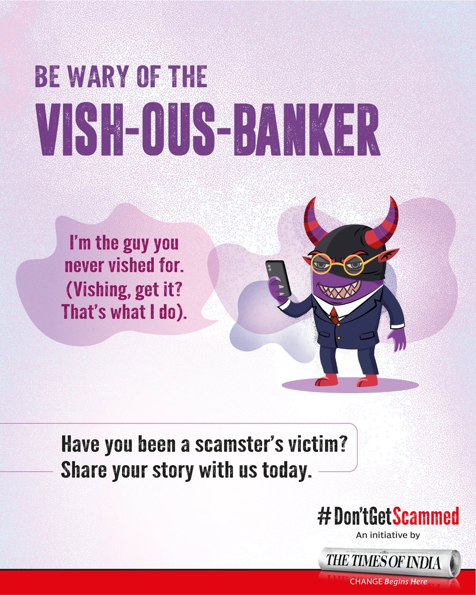 A friendly bank manager. Your account number. A “PAN update” link. You trust it. Enter your details. Your money vanishes.

This is how the Vish-ous-banker cons you. Share your story &amp; help someone else stay safe: bit.ly/46tEiNI

#DontGetScammed #TOI #CyberSafety