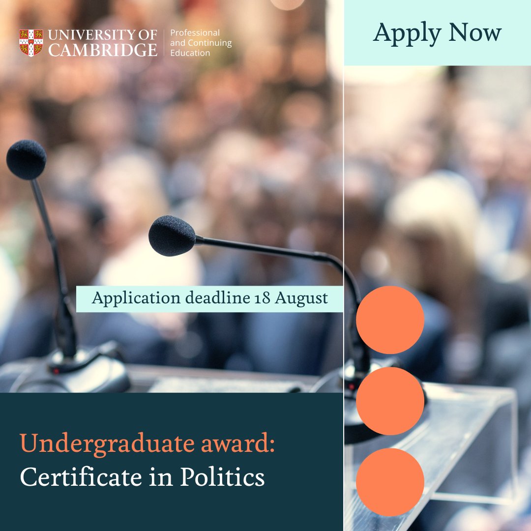 Cambridge_PACE's tweet image. 🎓 Become a bold thinker in a world of shifting ideologies 

Explore the forces that shape global politics with our Undergraduate Certificate in Politics.

Apply by 18 August: bit.ly/4lYsqbf

#OnlineLearning #LifeContinuesSoDoesLearning #PartTimeStudy
