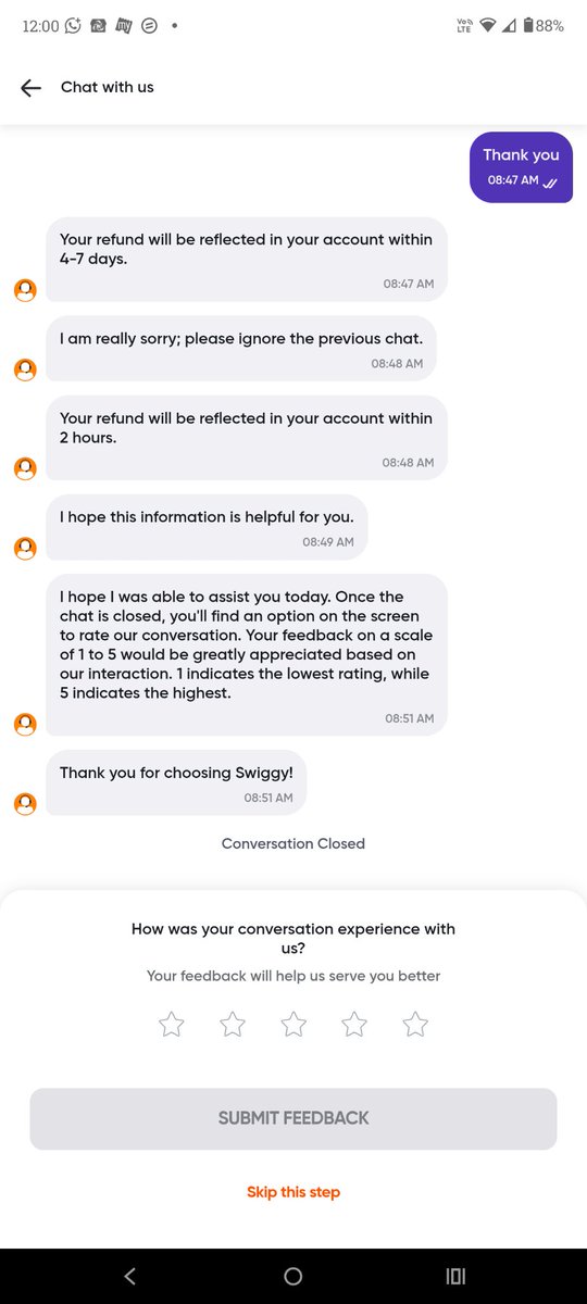 surya653's tweet photo. @SwiggyInstamart @Swiggy You told one of your executive will get back in 24 https://t.co/FX6l2qkNEF's been 4 days, there is not even a single reply from you even to my mails. When the order is cancelled and your executive told me that I would get refund in 2 hours, y no response https://t.co/wIsEKu2jJa