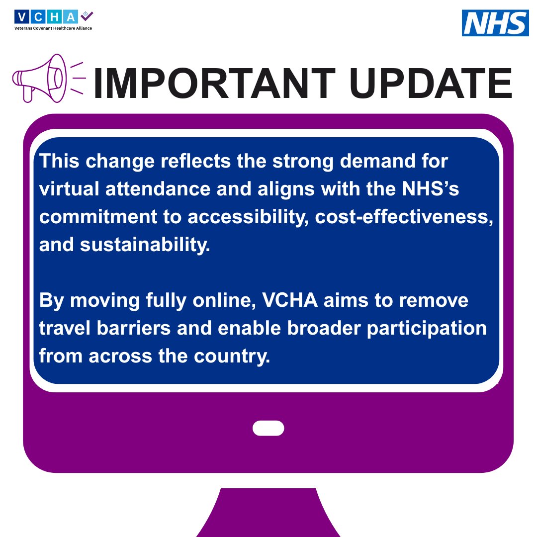 NHSVeteranAware's tweet image. In Case You Missed It:
We are making the VCHA Annual National Conference 2025 fully online.
Hosting the event virtually means more people can attend regardless of location.
Register now: events.teams.microsoft.com/event/f01c6abb…
#NHSVeteranAware
