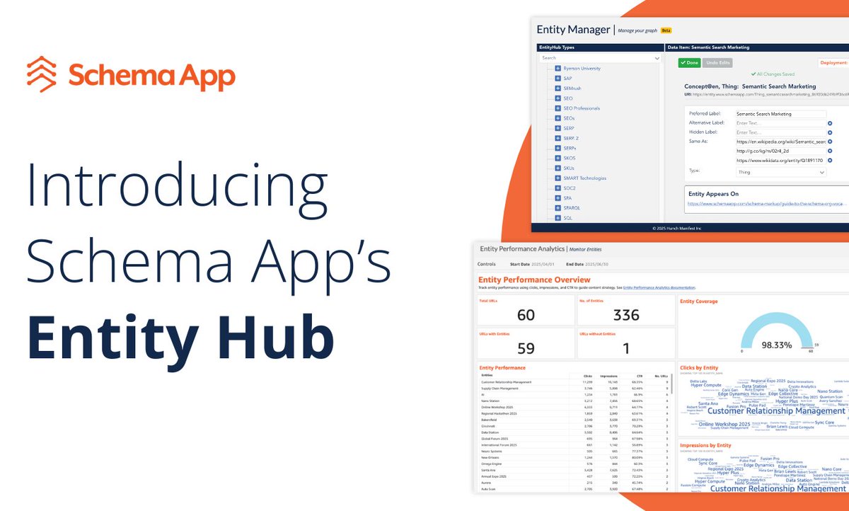 🚨 Coming July 21st: Schema App Entity Hub 🚨

We’re launching Entity Hub to help enterprise teams ensure their brand shows up clearly and accurately in AI and search results.

Learn more about Entity Hub 🔗 na3.hubs.ly/y04xmw0