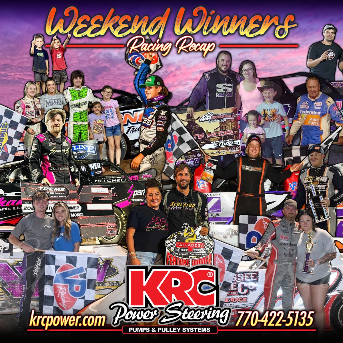 Congrats!
Bryson Mitchell
Bubba Roling
Cody Courtney
Devon Morgan
Jay Coen 
Jimmy Thomas
Ken Schrader
Matt Henderson
Tyler Carpenter
Wiley McDaniel
Zach Sise

(770) 422-5135 • krcpower.com