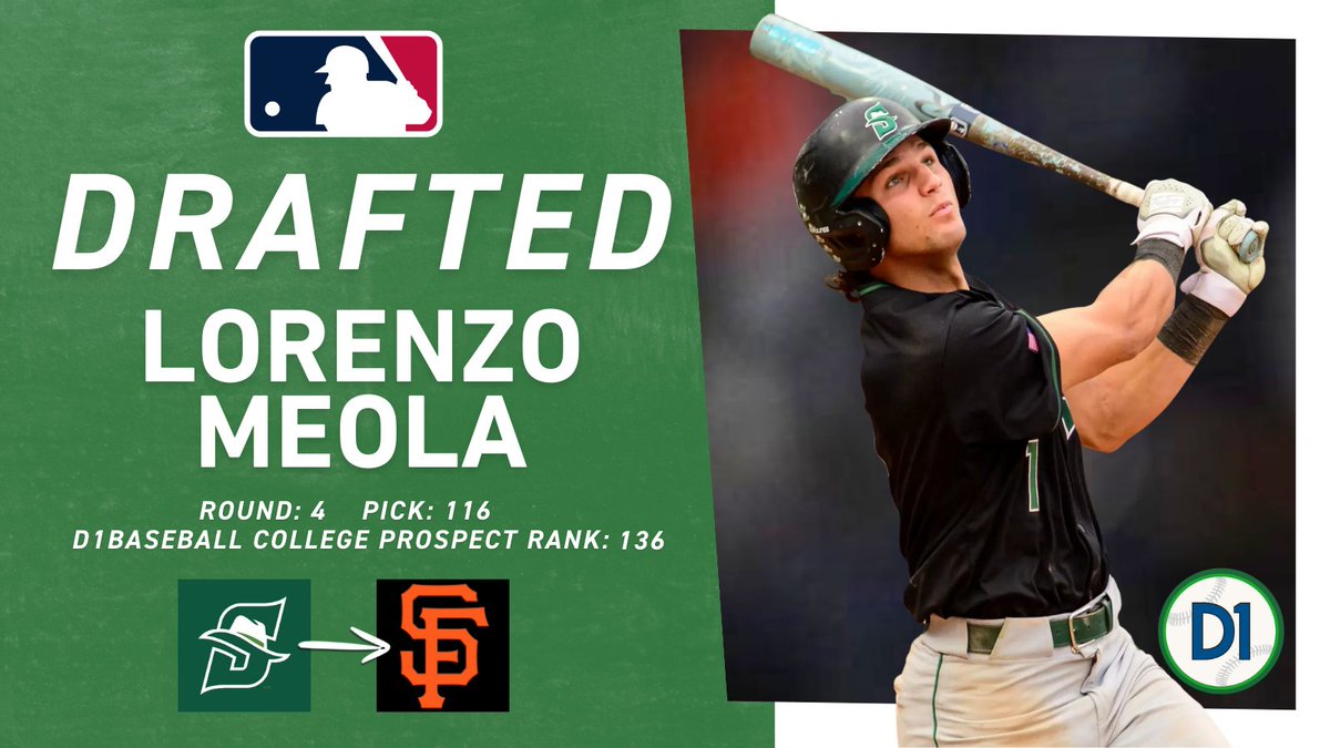 2025 MLB DRAFT – Round 4⃣ | Pick 1⃣1⃣6⃣

Lorenzo Meola, <a href="/StetsonBaseball/">Stetson Baseball</a> ➡️ <a href="/SFGiants/">SFGiants</a> 

#MLBDraft x #D1Baseball