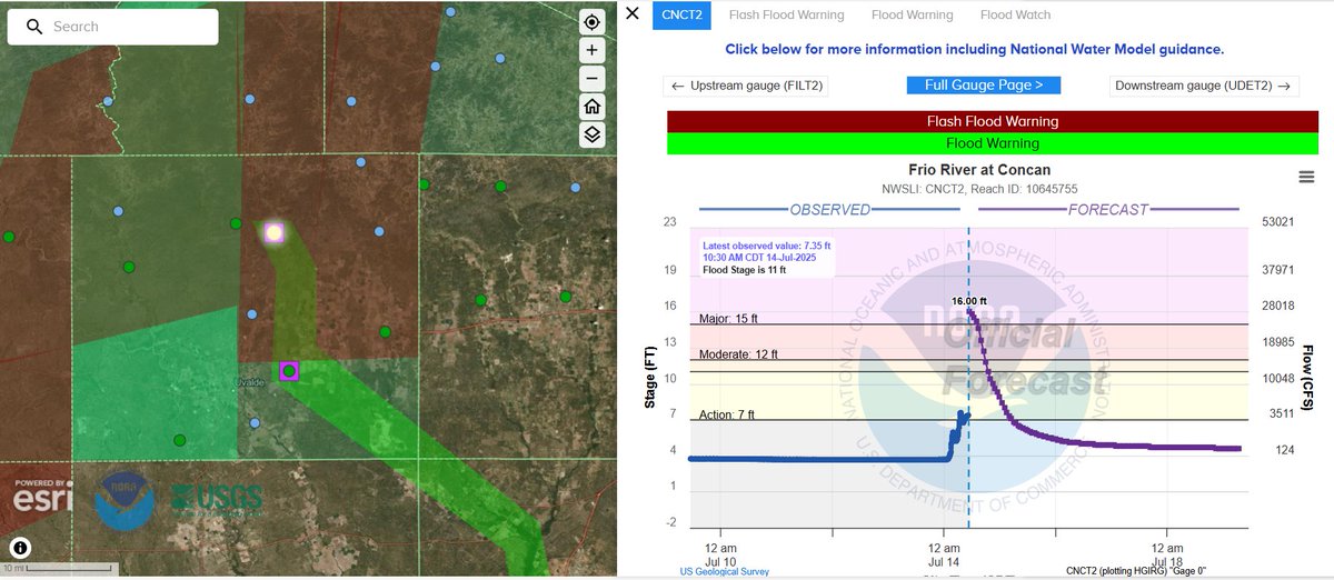 STRM_ChaserRick's tweet photo. Flash Flooding near Uvalde is getting worse. The Frio River at Concan is expected to rise to 16 feet. flash flood waters are coming downstream from Frio River at Leakey. https://t.co/jGcdMbr0dB