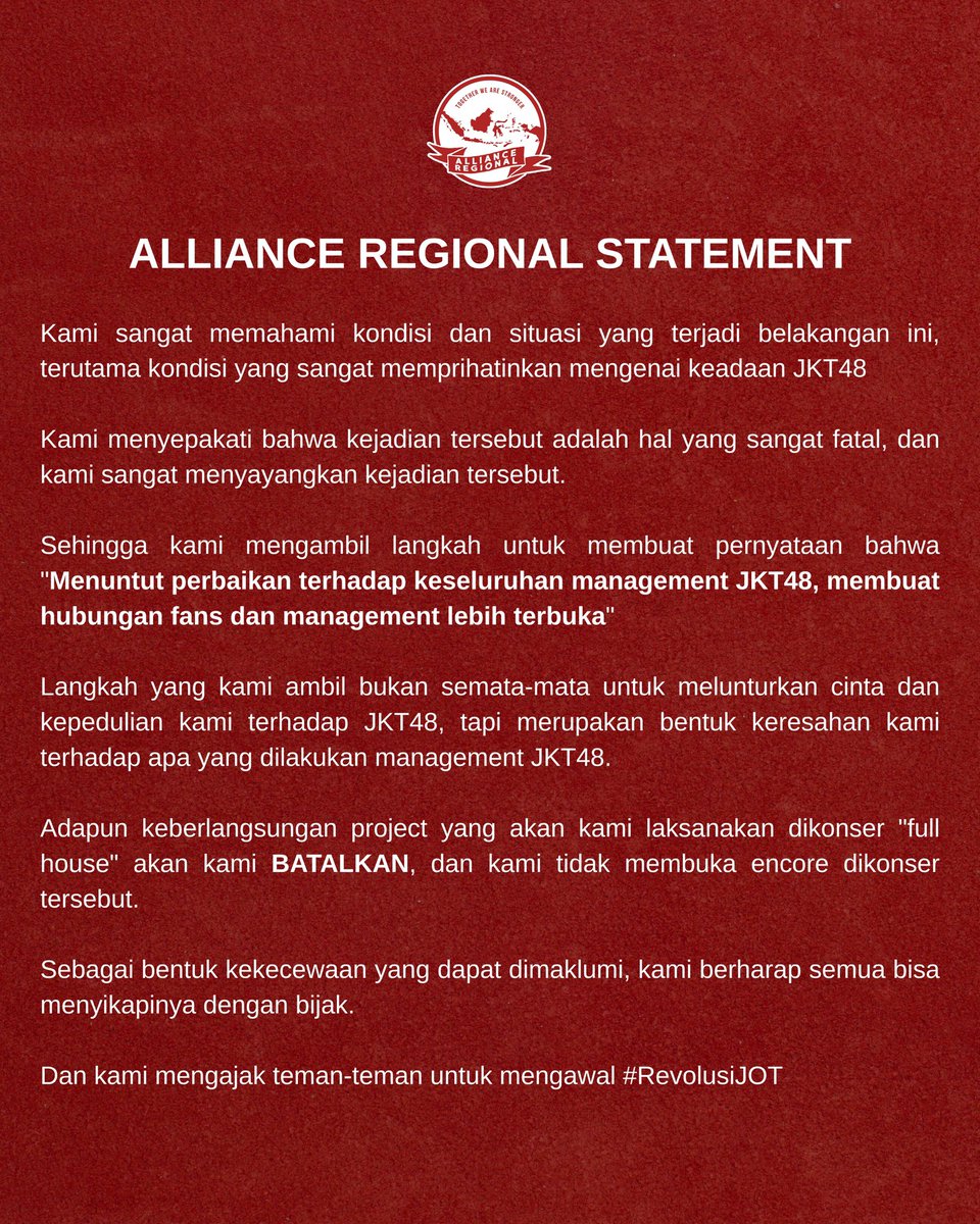 ALLIANCE REGIONAL STATEMENT

#REVOLUSIJOT