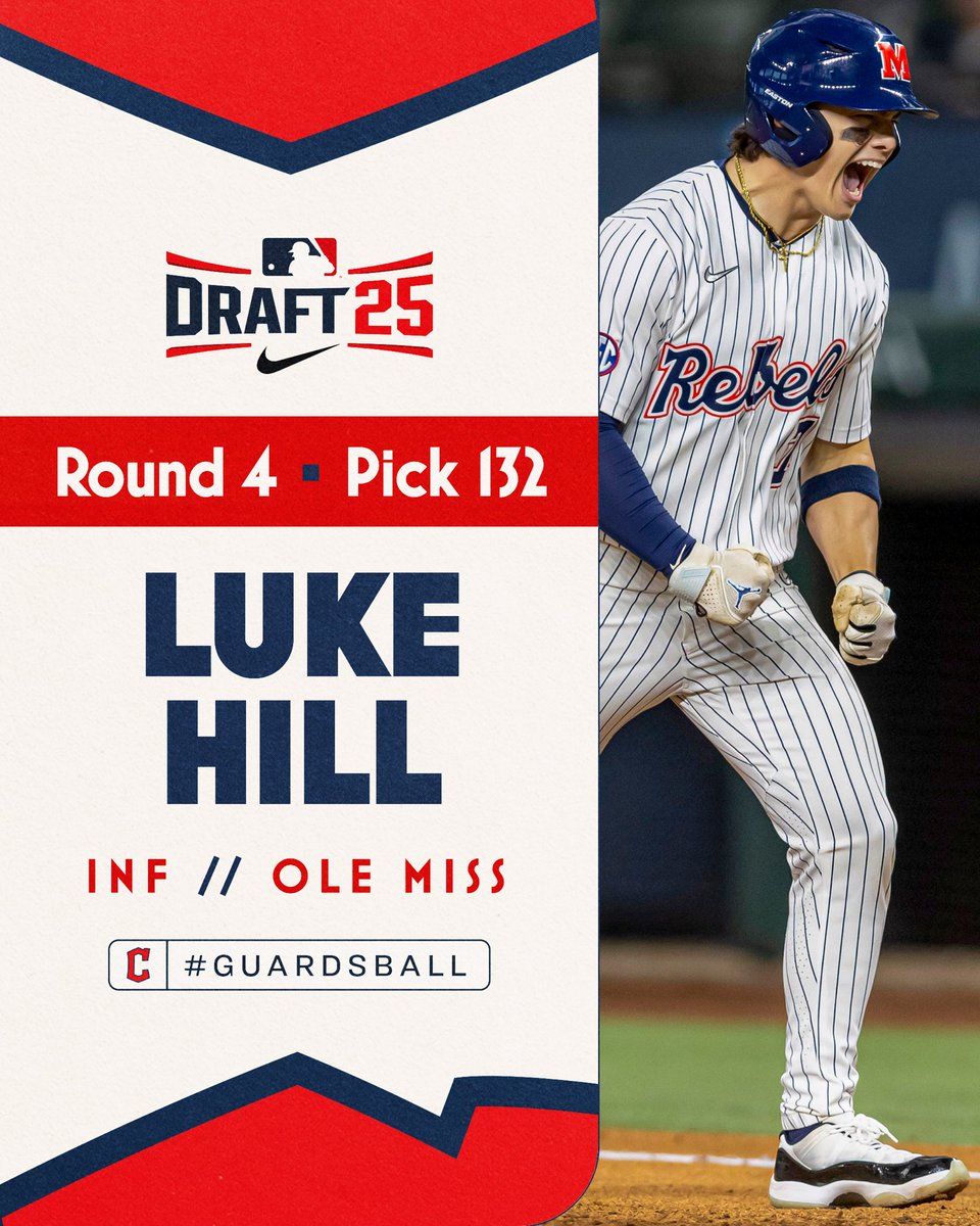 With the 132nd pick in the 2025 MLB Draft, we have selected SS Luke Hill out of Ole Miss. 

#GuardsBall