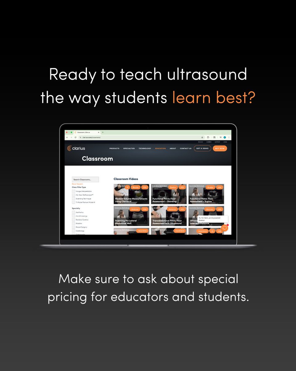 PT students at Belmont are learning ultrasound with confidence thanks to Clarius. Wireless scanning, crystal-clear imaging &amp; T-Mode™ bring anatomy to life.
 🎓  Unlock special pricing for education: bit.ly/Clarius-For-Ed…
 #ClariusForEducation #POCUS #MSK