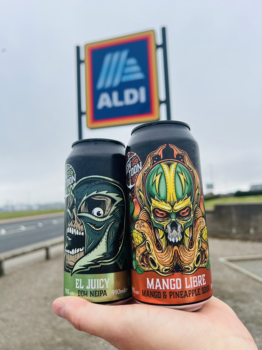 Available in ALDI 🛒🍻

- MANGO LIBRE 4% Mango &amp; Pineapple Sour 🥭🍍 

- EL JUICY 7.1% DDH New England IPA 🌱🍺

As of today (and for a limited time only) you can grab these 2 tasty Brew Toon craft beers across ALDI Scotland. Grab em quick - once they’re gone, they’re gone! ⚡️