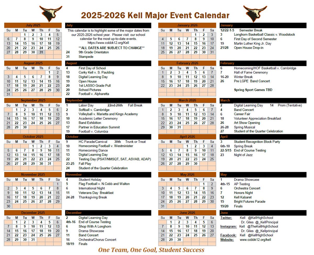 📢Find all your Kell Major Events in one area! There are so many great things going on at Kell and these are just a few of the major events. To see more please go to our website.