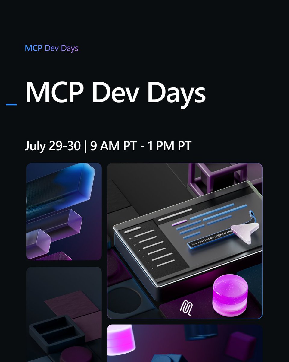 Join us at the end of this month for MCP Dev Days, a two-day virtual event exploring the growing ecosystem around the Model Context Protocol! RSVP for the DevTools and Builder sessions at msft.it/6012SfCVr