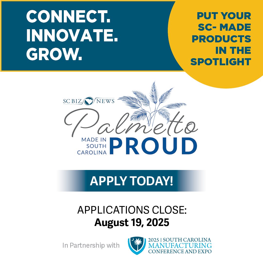 🔧 Part of the South Carolina Manufacturing Conference and Expo, don't miss out on Palmetto Proud's exciting tribute to our state's manufacturing industry in its second year! Apply here: bit.ly/3FP5nAe

#PalmettoProud #SCManufacturing