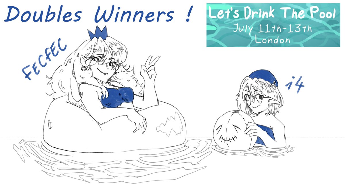 SsbmBluenote's tweet image. Let's Drink the Pool was so sick to watch ! Here's a quick sketch of the winners of the Doubles: Fecfec & i4 !
Thank you @FeteSmash
Next to draw: Jah' Ridin ?👀