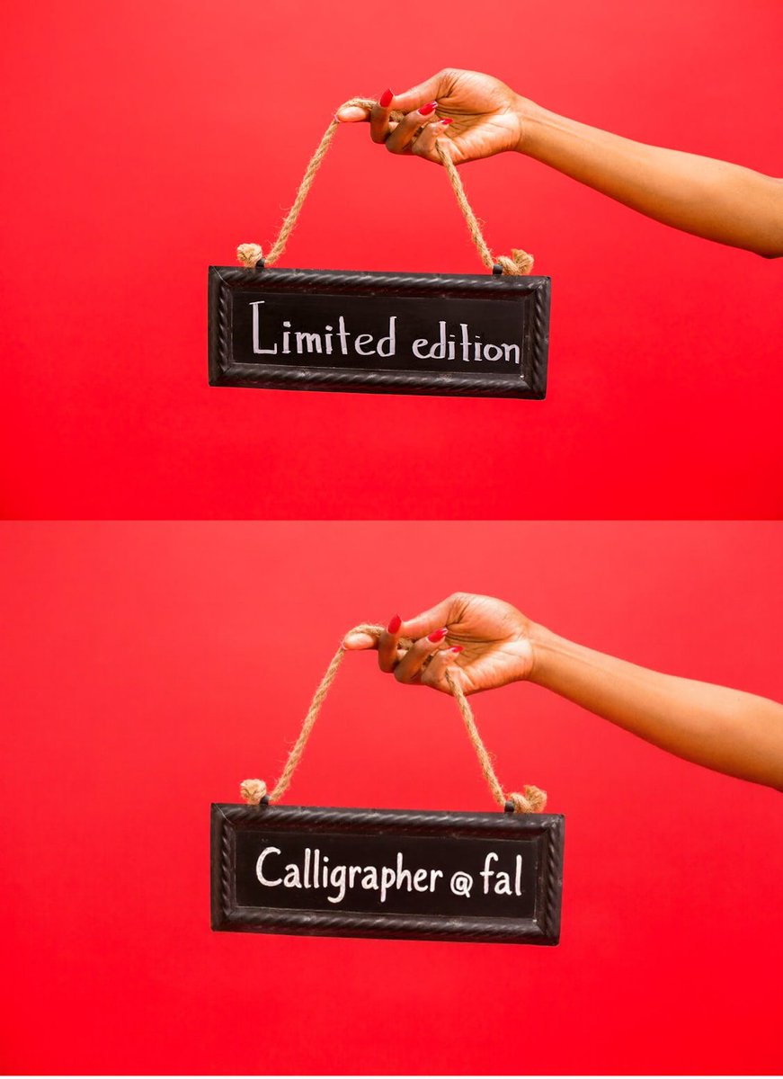 fal (@fal) on Twitter photo Try out this new model on @fal, it's called calligrapher and excels at modifying existing text while preserving style fal.ai/models/fal-ai/… Try out this new model on @fal, it's called calligrapher and excels at modifying existing text while preserving style fal.ai/models/fal-ai/…