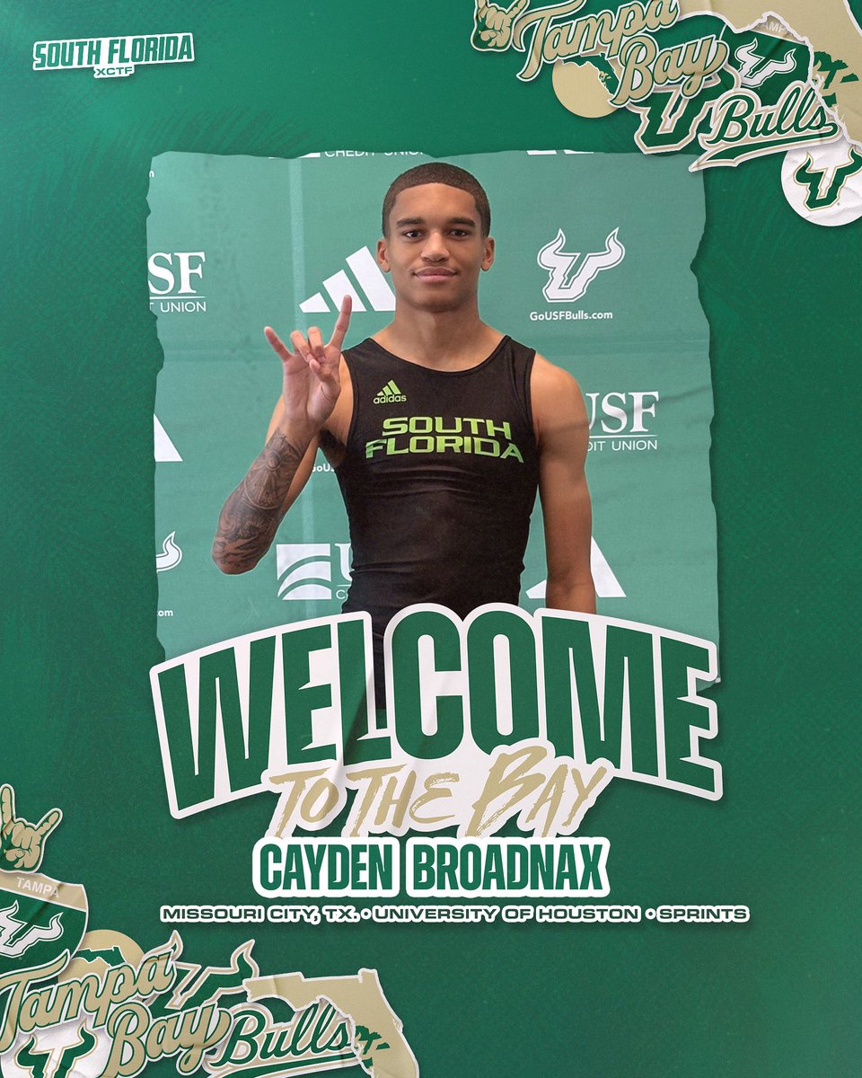 USFXCTF's tweet image. Welcome to the Bay, Cayden Broadnax!
A 2024 NCAA All-American and 2025 Big 12 100m champion, Cayden brings championship experience to our sprints group.
Personal Bests:
60m - 6.67
100m - 10.15
200m - 20.74
#HornsUp🤘 | #ComeRunWithTheBulls🐂