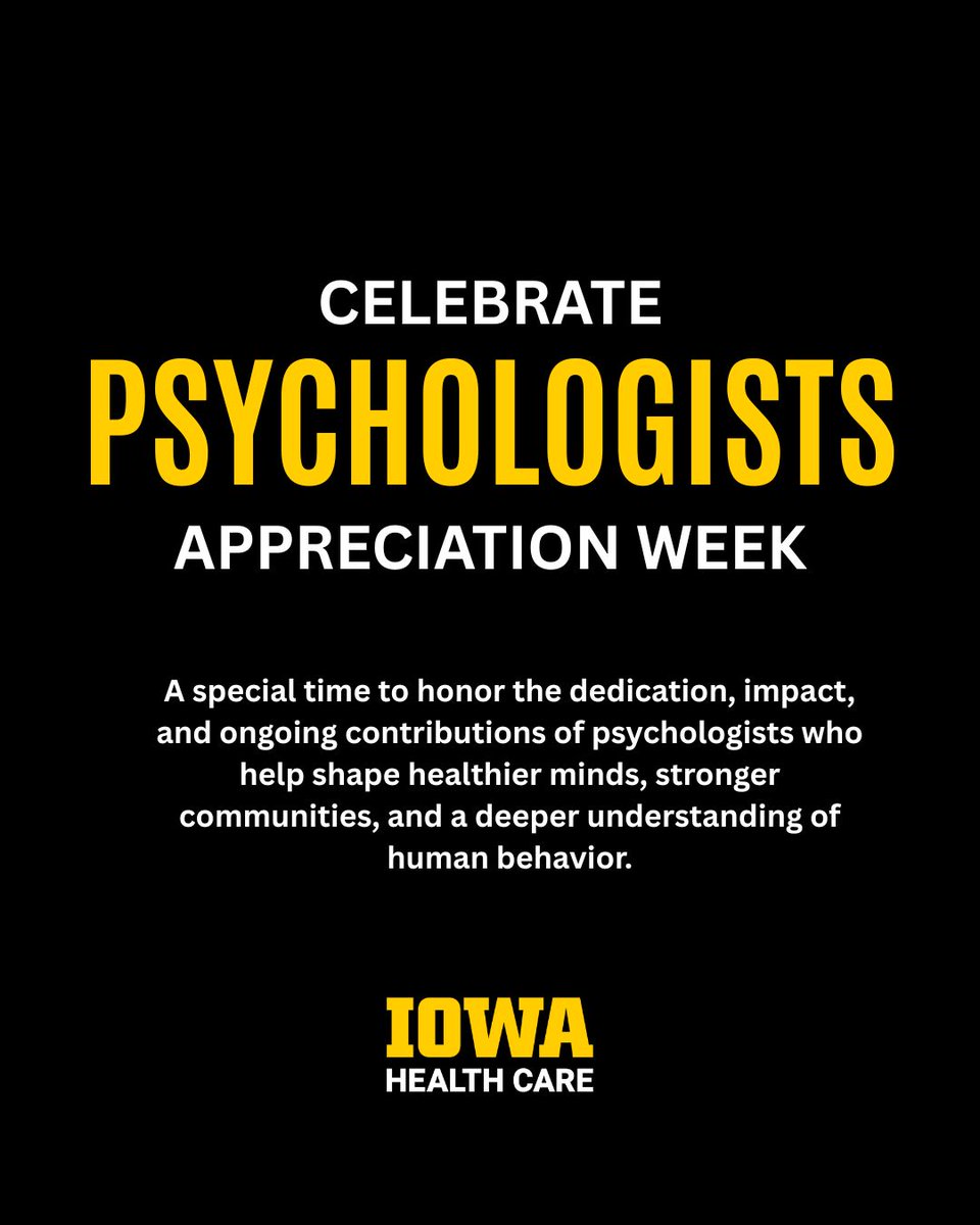 A special week dedicated to recognizing the work and impact of psychologists in promoting mental health and emotional well-being.

Thank you to University of Iowa psychologists for their invaluable contributions that allow us to lead healthier and happier balanced lives. 🖤💛