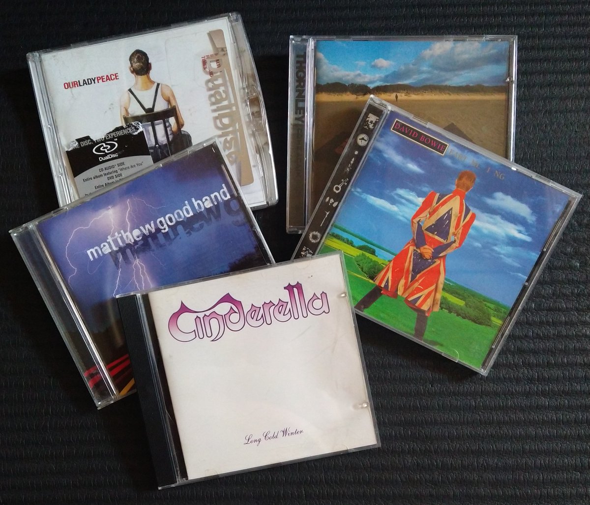 OcoWax's tweet photo. Replenished the automobiles musical choices - #OurLadyPeace #Thornley #MathewGoodBand #DavidBowie #Cinderella #NowPlaying #CD #compactdisc https://t.co/fOPULscidC