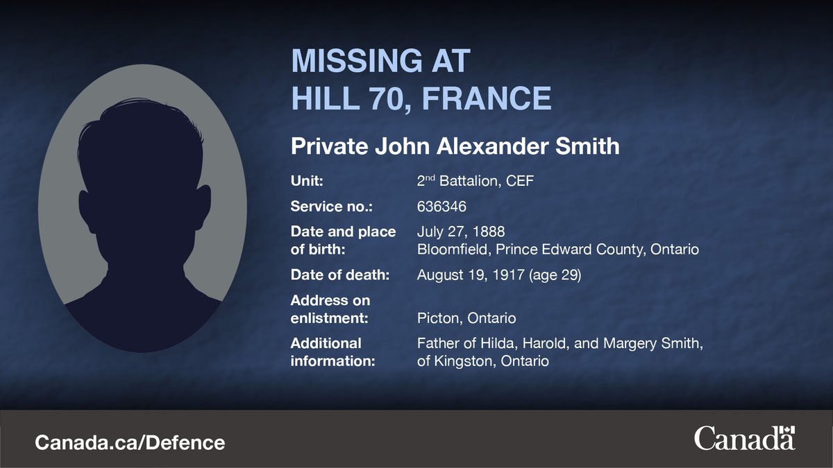 Are you related to LCpl William Barnaby, Pvt Arthur Crawford, or Pvt John Alexander Smith? The Casualty Identification Program is looking for the families of Canadian soldiers missing in action at Hill 70. 1/2