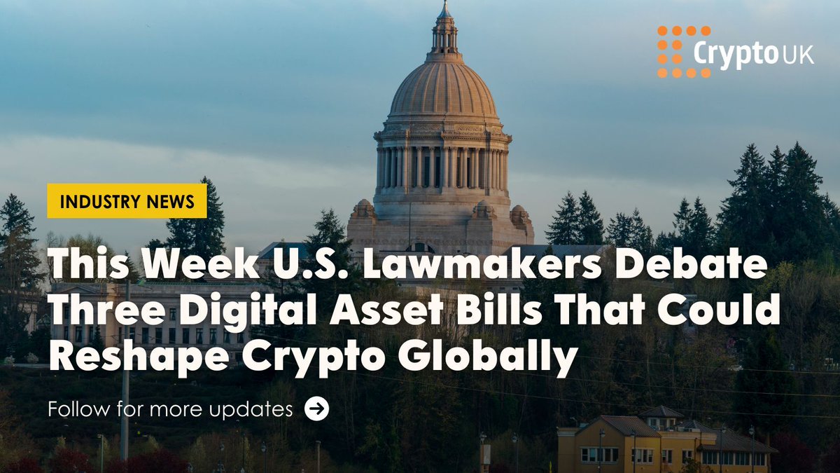 CryptoUKAssoc's tweet image. 🇺🇸 All eyes on Washington this week as Congress enters Crypto Week – a rare moment of bipartisan focus on digital assets, and potentially a turning point for crypto regulation.
Three major bills are on the table:
🔹 CLARITY Act – aims to define regulatory jurisdiction between…