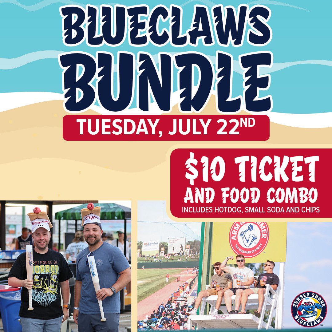 A great deal for next Tuesday! Our BlueClaws Bundle is back! milb.com/jersey-shore/n…