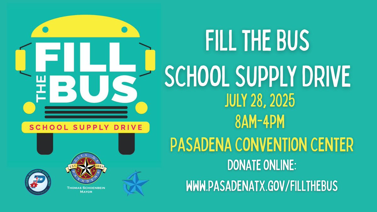 pasadenatxgov's tweet image. Did you know you can donate school supplies ONLINE to Pasadena classrooms? Visit our Fill the Bus page for quick and easy options to support our students and teachers this year!pasadenatx.gov/758/Fill-the-B…