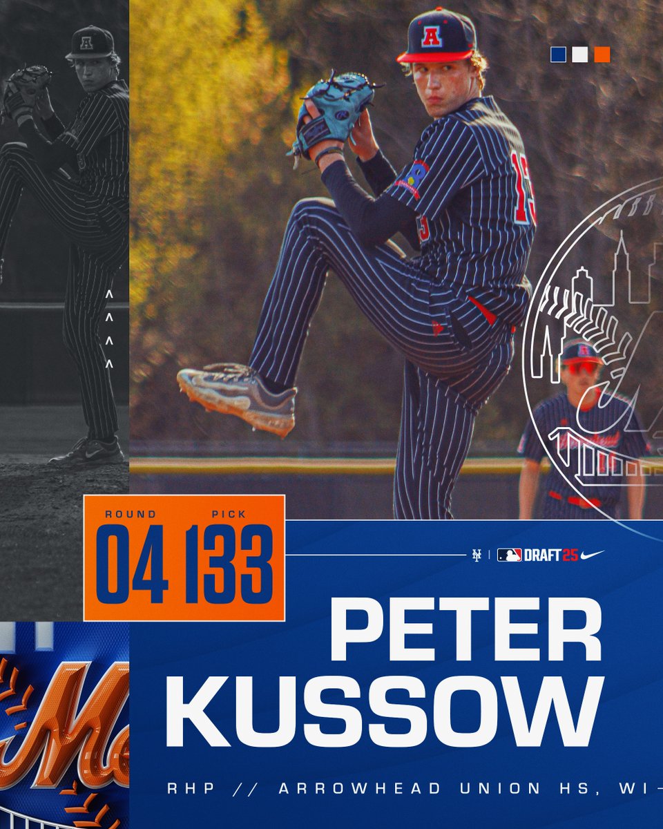 In the 4th round, the New York Mets have selected RHP Peter Kussow from Arrowhead Union HS (WI).