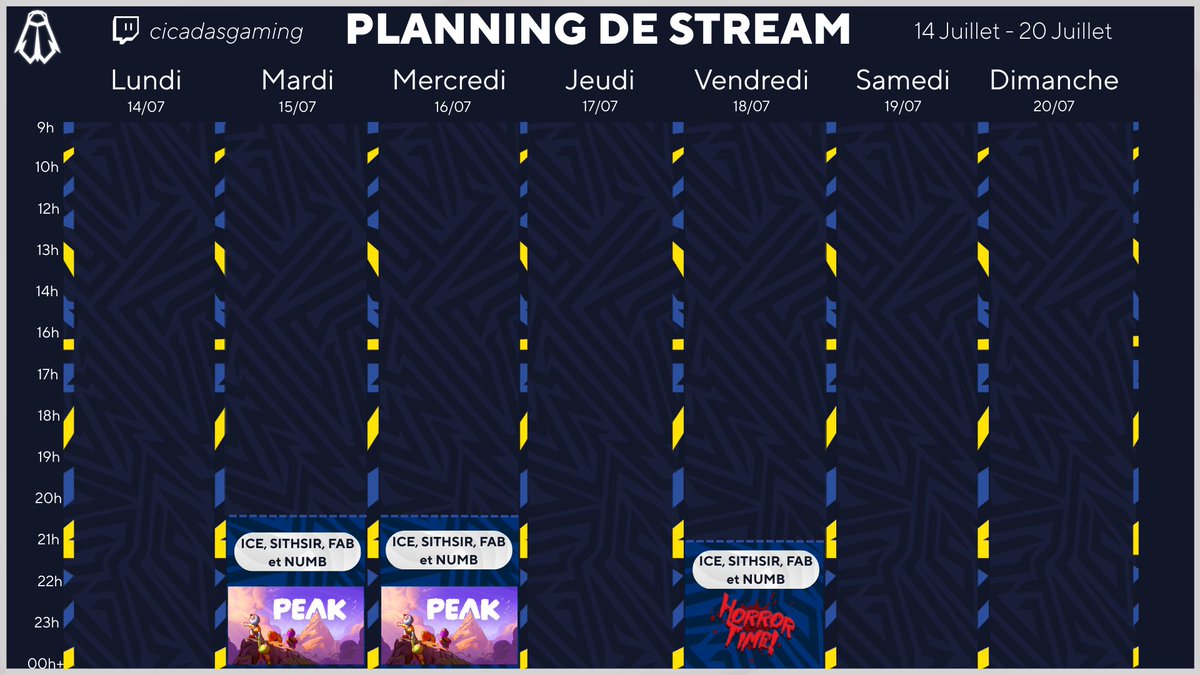 CicadasGaming's tweet image. NOUVELLE SEMAINE, NOUVEAU PLANNING
Alors voici notre Planning de Stream de cette semaine ! 🔥🎮