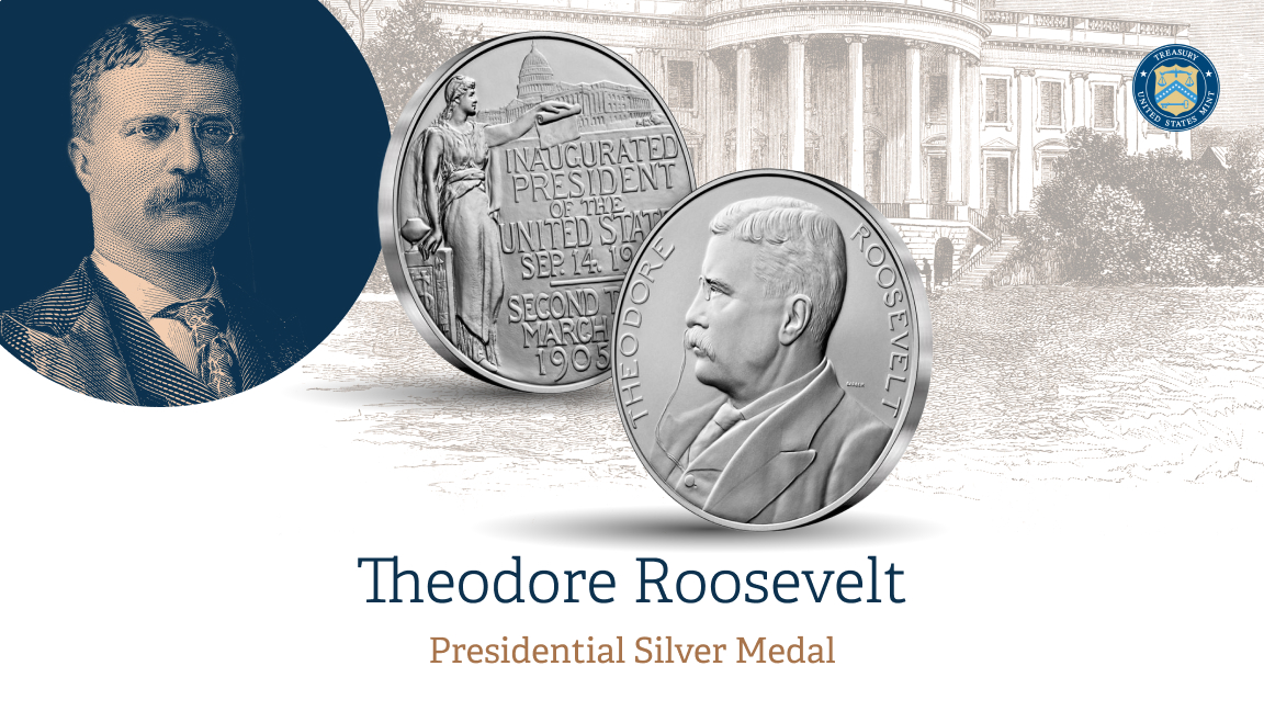 usmint's tweet image. “The man in the arena” now in your collection. The #USMint proudly honors Theodore Roosevelt with the 2025 Presidential Silver Medal—celebrating a legacy of courage, conservation, and reform. Available now! bit.ly/3G0m63H