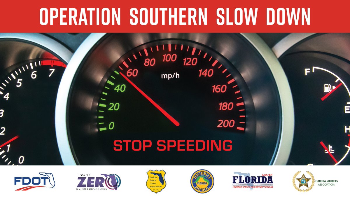 MyFDOT's tweet image. FDOT is proud to partner with law enforcement agencies across the Southeast for Operation Southern Slow Down, an annual law enforcement campaign to raise awareness about the dangers of speeding and increase roadway safety.
Higher speeds increase the risk of crashes, make…