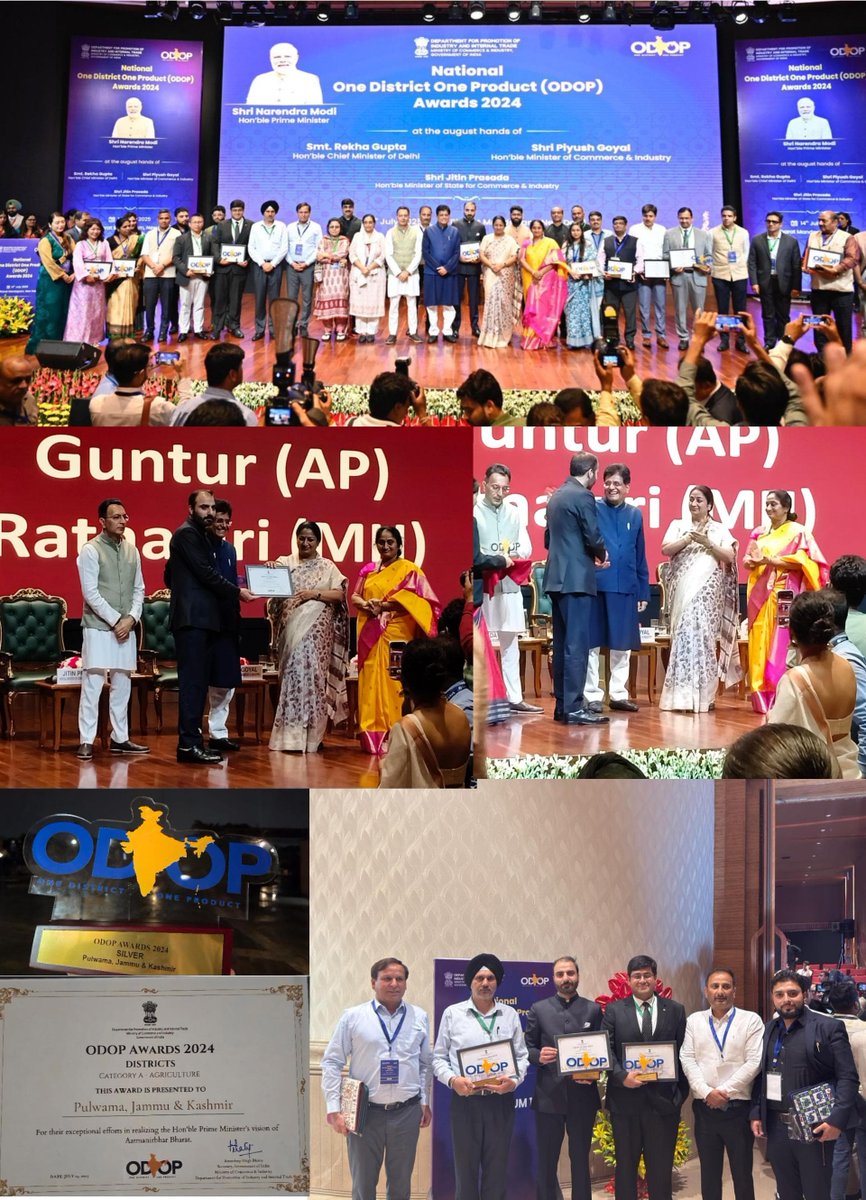 Pulwama District has been conferred with the National ODOP Award 2024 for its exceptional efforts in realising Prime Minister’s vision of Aatmanirbhar Bharat. The award was presented by Hon’ble Union Minister of Commerce and Industry Piyush Goyal

#Pulwama #NationalAward