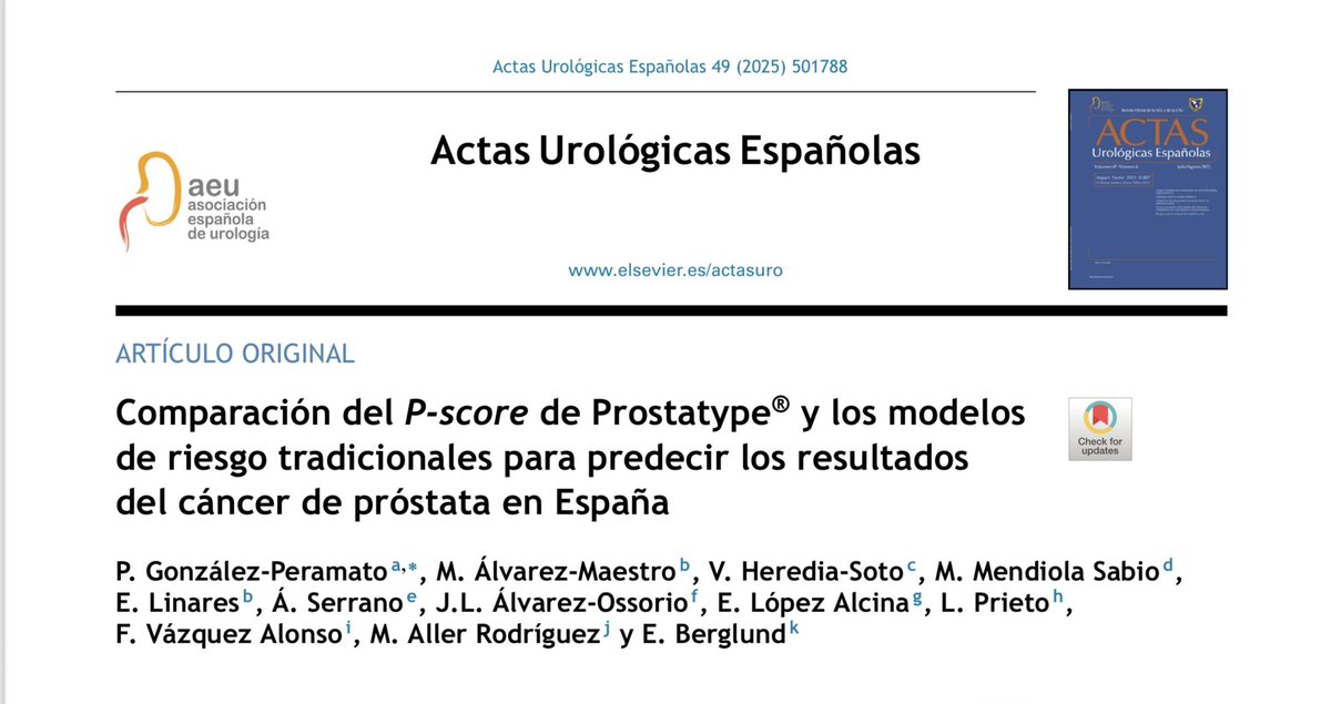 RodriguezFaba's tweet image. This month in @actasurologicas Comparación del P-score de Prostatype® y los modelos de riesgo tradicionales para... elsevier.es//es-revista-ac…