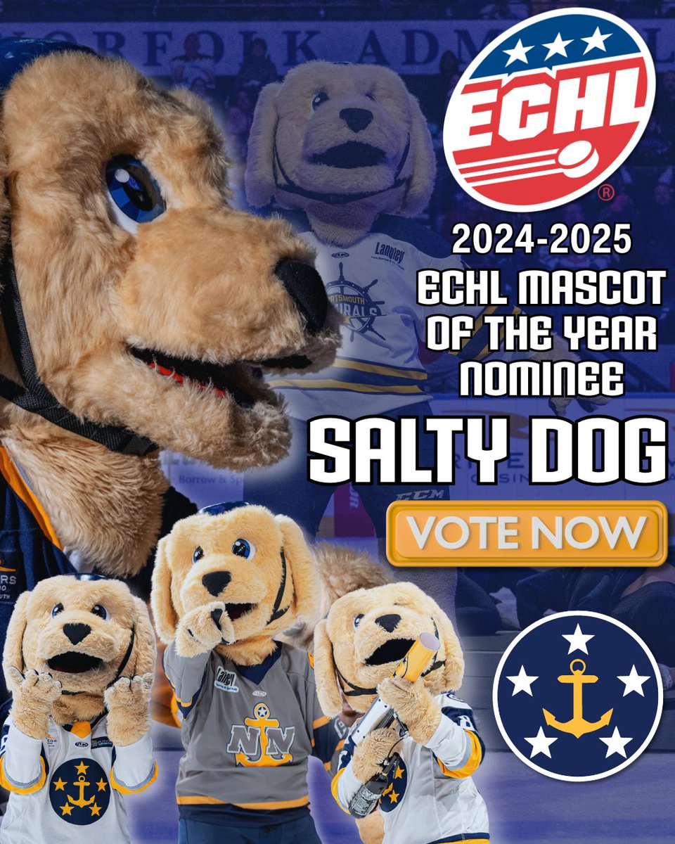 NorfolkAdmirals's tweet image. Salty has been nominated for the 2024-25 @ECHL Mascot of the Year Award! Voting is NOW OPEN!
From now until July 17th at 11:59pm use the link below to VOTE FOR SALTY! 💙🐶💛
echl.com/contests/cast-…