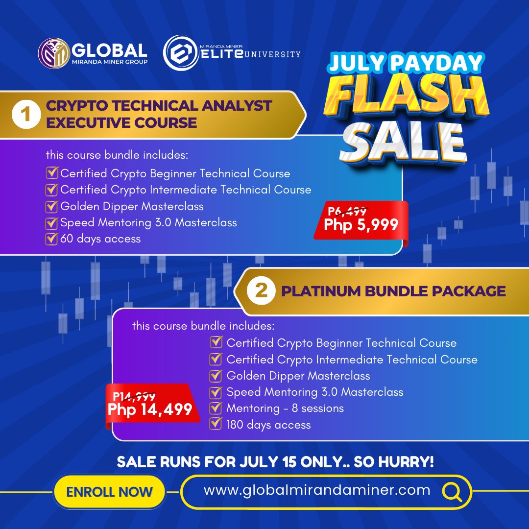 🚨 BITCOIN IS MOVING. ARE YOU READY?
Elite-U Crypto Trading Courses are on FLASH SALE — 1 DAY ONLY, July 15 starting 12AM! 💥

Trade smarter in this volatile market.
📉 Enroll now, before it’s gone!
bit.ly/GMMGEliteUSale

#CryptoPH #Bitcoin #EliteU #KaMiranda #BTC2025