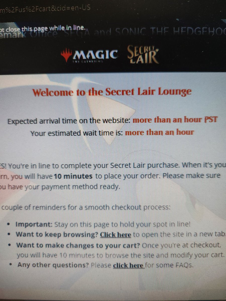 toontingy's tweet photo. This is going to be another crappy experience like the FF secret lairs. Last time it took 4 hours to get in @MTGSecretLair https://t.co/2uiGdD9v55