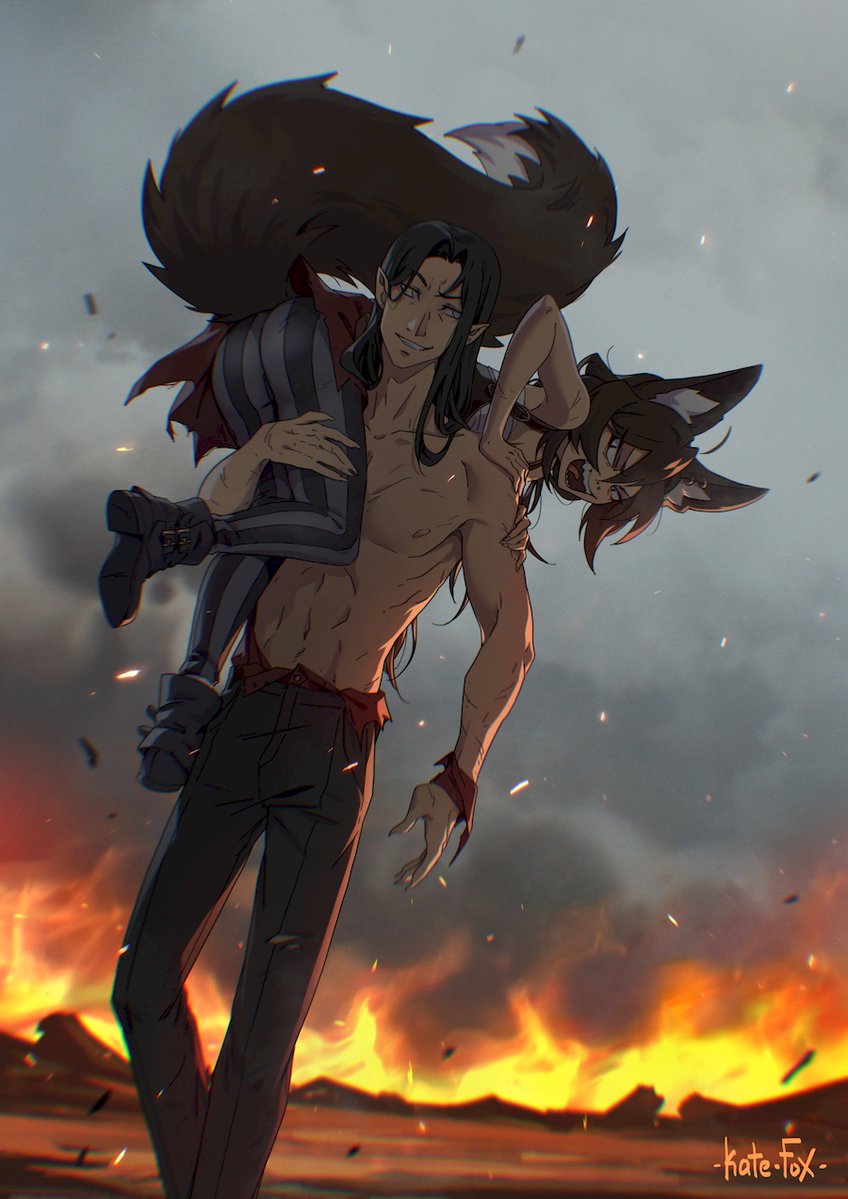 Kate__Fox's tweet image. — Are youkidding me?! I had everything under control!
— Of course. Especially when it all got set on fire. I love when you have the situation under control.
— What even makes you think I need you?
— You scream and I show up to save you... A classic romance novel.
#art #fox #OC