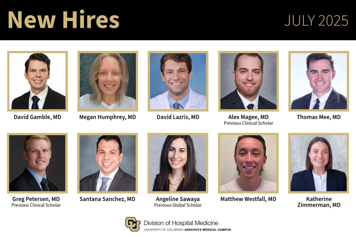 CUDivHospMed's tweet image. Our #CUDHM team is growing! Help us welcome the newest hires, including some familiar faces from our scholars programs. 👋
#HospitalMedicine #Hospitalists