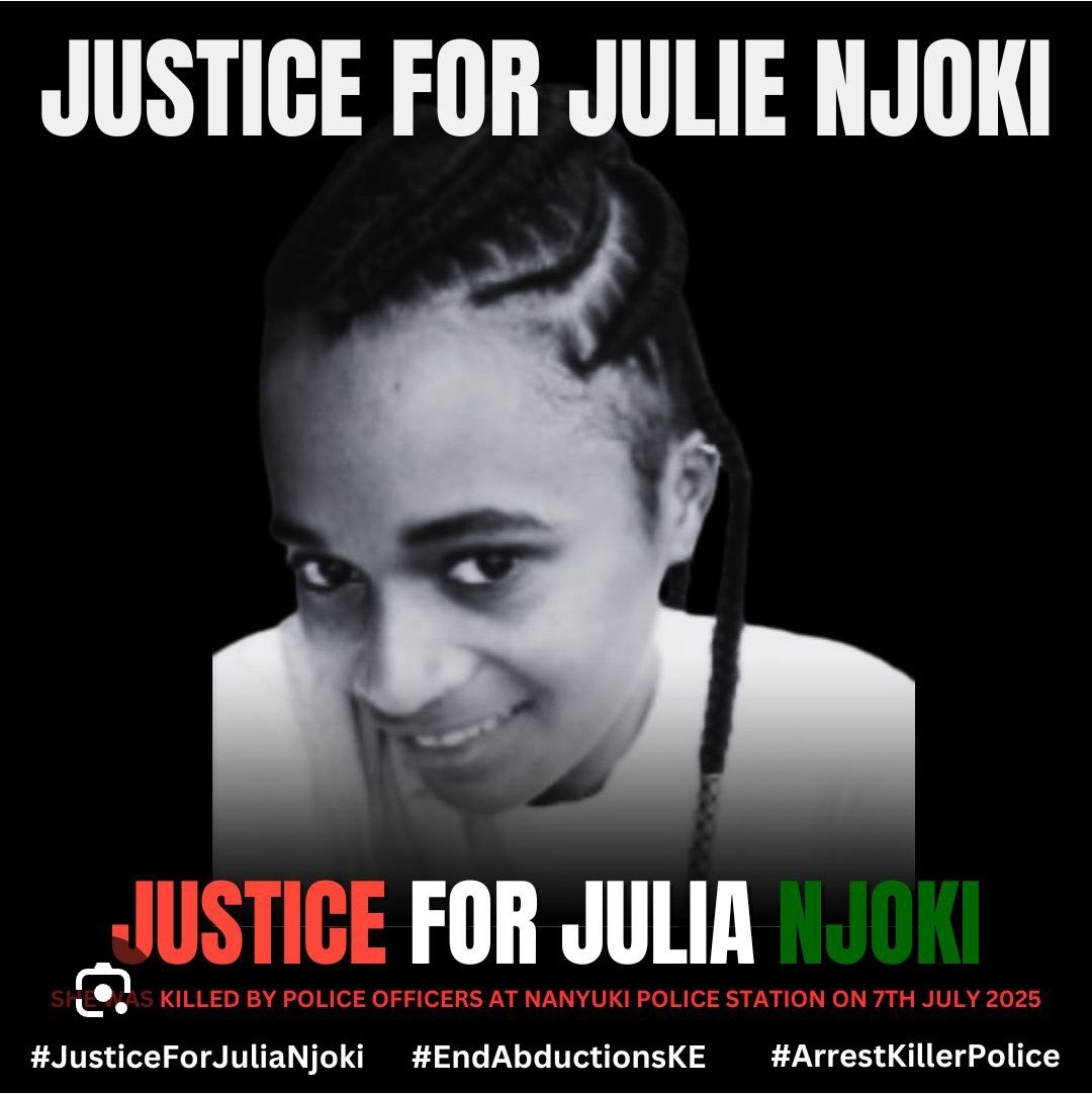 UhaiWetu's tweet image. The police denying responsibility for Julia Njoki’s death in their custody is a vile insult to truth and justice. This blatant cover-up shows impunity still reigns. No reforms, just repression. We demand justice! not press statements. #JusticeForJuliaNjoki #PoliceAreTheProblem